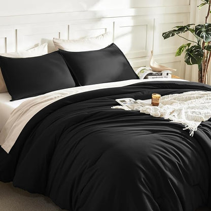 Litanika Comforters Black Oversized Queen Size, 3 Pieces Lightweight Solid Bedding Comforter Set, All Season Fluffy Bed Set (98x98In Comforter & 2 Pillowcases)