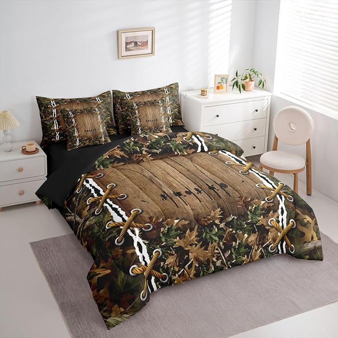 Erosebridal Camo Rustic 7 Piece Comforter Set Full Bed in a Bag | Fishing Rod Bedding Sets Mens Cabin Hunting Comforter and Sheet Set, Woodland Animals Farmhouse Bed Sets,Country Decor Camo Bed Set