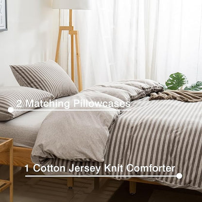 Full Size Bedding Comforter Set for Women,Men Breathable Cotton Comforter for Bed 3 Pieces Comforter Set with Coffee Striped Pattern, 2 Pillow Cases, 80''x90''