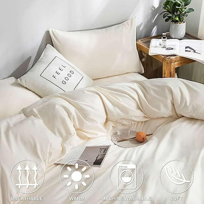 Nanko Beige Queen Size Comforter Set, Spring Soft Microfiber Reversible Down Alternative Quilted Duvet Insert, Modern Farmhouse Neutral Bedding Sets Bed in a Bag for Women Men,88 x 90 inch 3pcs, Cream