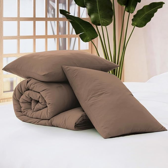 WRENSONGE King Size Comforter Set - 3 Pieces Brown Comforter Prewashed Soft Lightweight for All Seasons,Fluffy Down Alternative Comforter King Size with 2 Pillow Shams