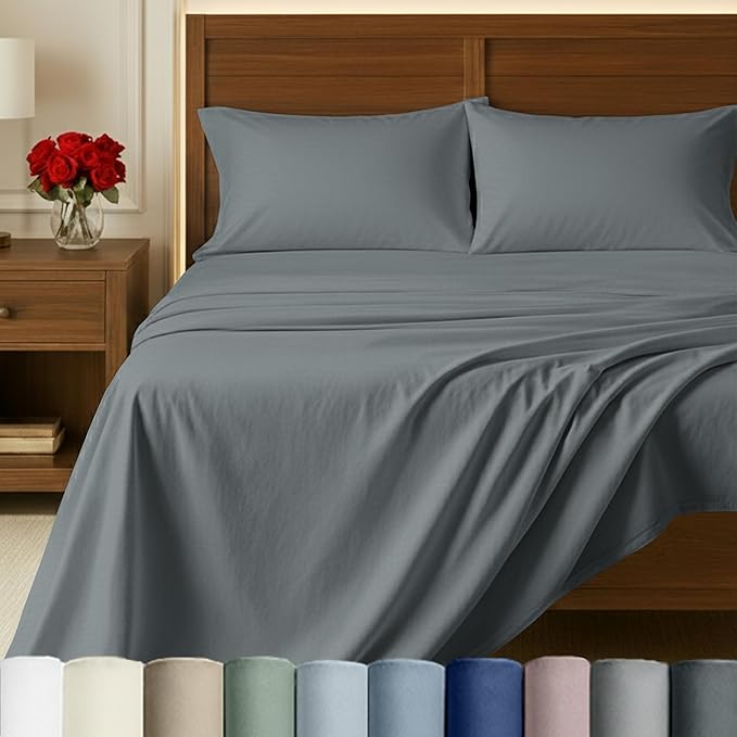California Design Den 100% Egyptian Cotton Sheets King Size Bed Set - Certified Authentic Luxury, Soft and Durable Sateen, Deep Pocket King Size Egyptian Cotton Sheets Set - Grey