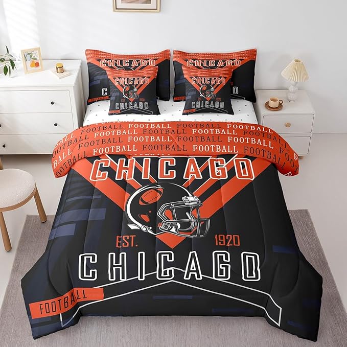 Feelyou Football 7 Pieces Comforter Sets Twin Size Bedding Set for Boys Kids Teen Sports Theme Football City Bed in a Bag with Comforter, Sheets, Pillowcases & Cushion Cover