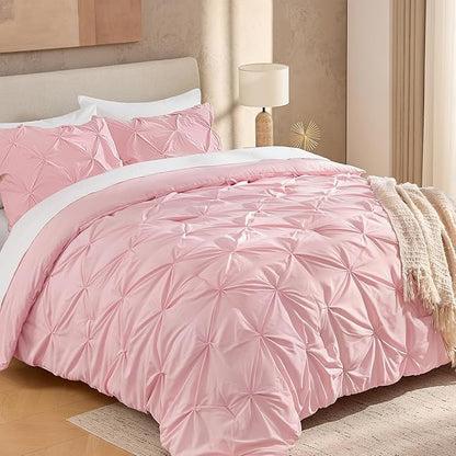 Andency Pink Oversized King Comforter Set (120x98Inch), 3 Pieces Lightweight Pinch Pleat Cal King Bedding Comforters & Sets, Oversized Pintuck Soft Fluffy Down Alternative Bed Set for All Season