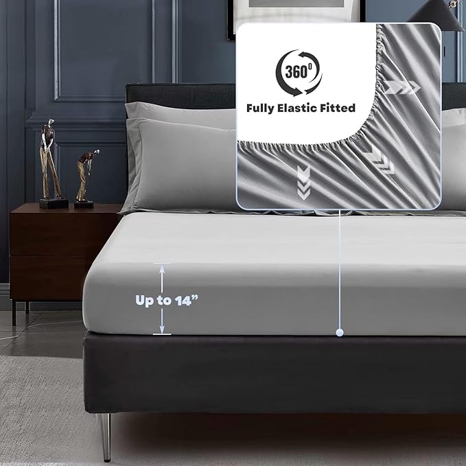 Maple&Stone California King Size Comforter Set 7 Pieces Bed in a Bag - Down Alternative Bed Set with Sheets, Pillowcases & Shams, Soft Reversible Duvet Insert,Grey