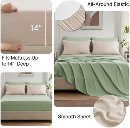 Anluoer Twin Size Bed in a Bag 5 Pieces, Sage Green Bed Comforter Set with Sheets, All Season Bedding Sets with 1 Comforter, 1 Pillow Sham, 1 Pillowcase, 1 Flat Sheet, 1 Fitted Sheet