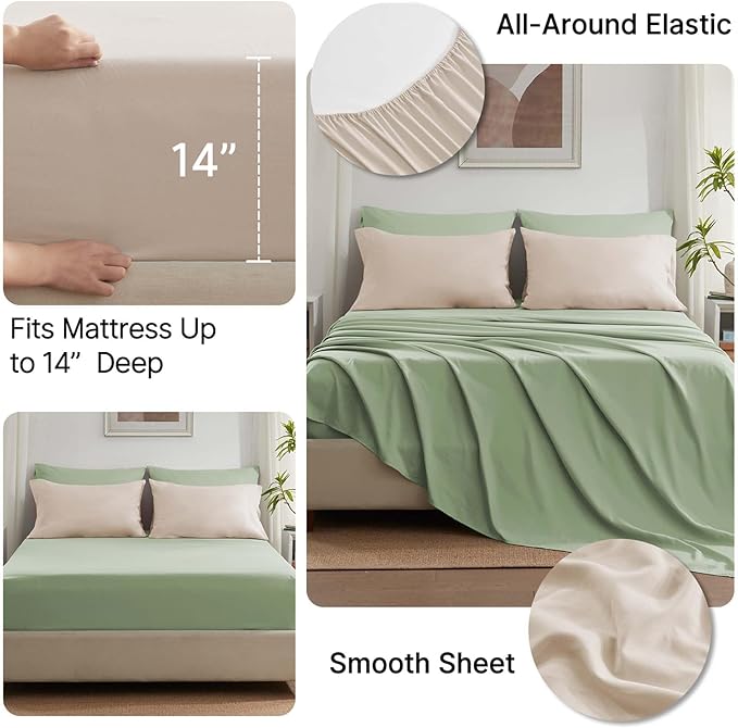 Anluoer Full Size Bed in a Bag 7 Pieces, Sage Green Bed Comforter Set with Sheets, All Season Bedding Sets with 1 Comforter, 2 Pillow Shams, 2 Pillowcases, 1 Flat Sheet,1 Fitted Sheet