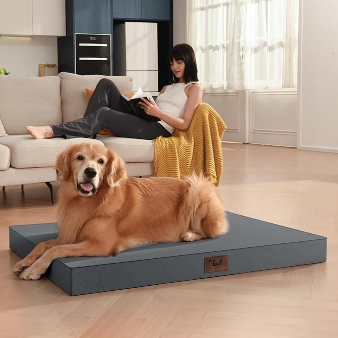 Outdoor Extra Large Dog Bed, Waterproof Dog Bed for Large Dogs, Egg Crate Foam XL Pet Bed with Removable Washable Oxford Cooling Cover, Grey