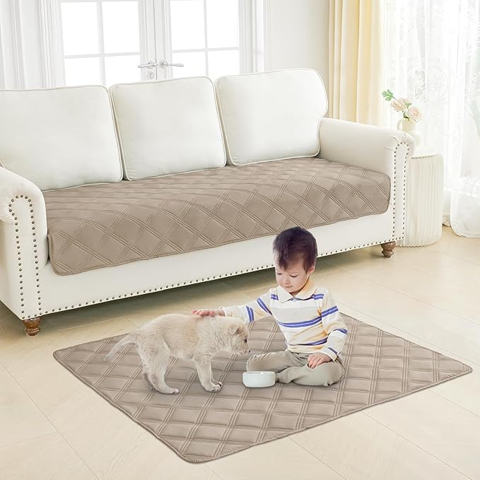 Smiry Waterproof Dog Bed Cover Blanket 40x80, Soft Reversible Pet Blanket, Washable Leakproof Cats Dogs Couch Cover for Sofa, Couch, Furniture, Taupe/Beige