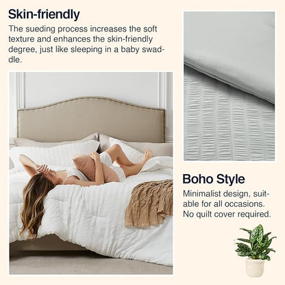 Lightgrey California King Comforter Set - 3 Pieces Seersucker Lightweight Bedding Comforter Sets (1 Soft Fluffy Comforter & 2 Pillowcases) - All Seasons Cozy Farmhouse Bed Sets for Women Men