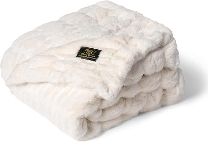Minky Couture Hugs Blanket - Extra Plush Blanket for Premium Gifting - Stretchy Bubbled Cozy Throw - Silky Smooth - Durable & Machine-Washable - Travel-Friendly - Grande, Cream