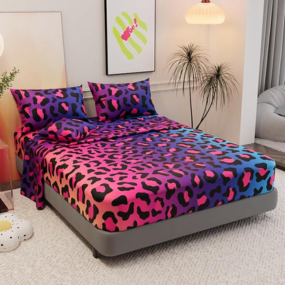 6 Pieces Leopard Print Comforter Sets,3D Purple Pattern,Decorative 6 Piece Bedding Sets with Comforter,Flat Sheet,Fitted Sheet,Throw Pillow Cover,Pillow Shams,Twin Size