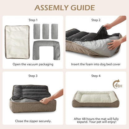 JOEJOY Extra Large Orthopedic Dog Beds Large Sized Dog, Extra Thick Supportive Big Dogs Bed with Sides, Ultra Soft Pet Bed Sofa, Beige, 48''x35''