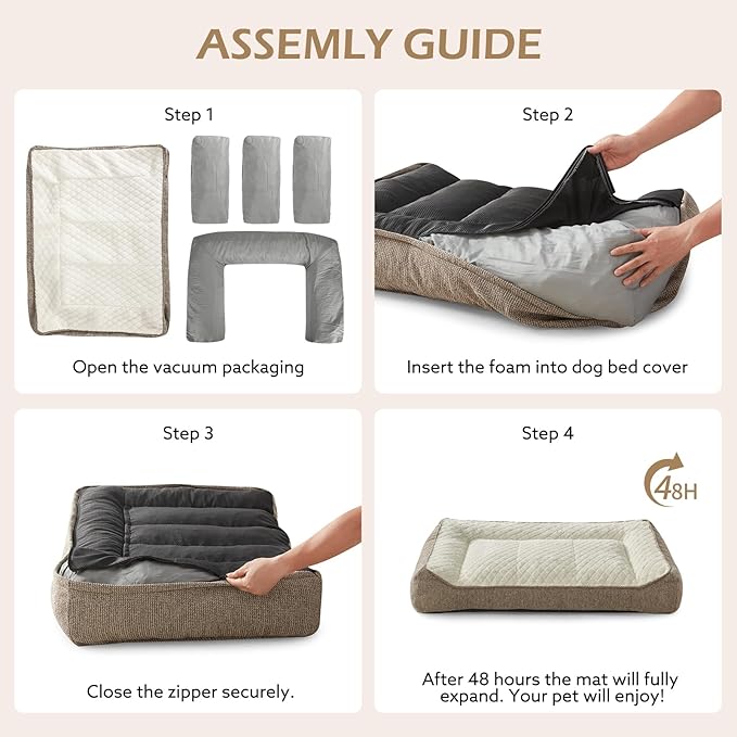 JOEJOY XL Orthopedic Dog Beds Large Sized Dog, Extra Thick Supportive Big Dogs Couch Bed with Sides, Ultra Soft Pet Bed Sofa for Large Dogs, Beige, 38''x28''