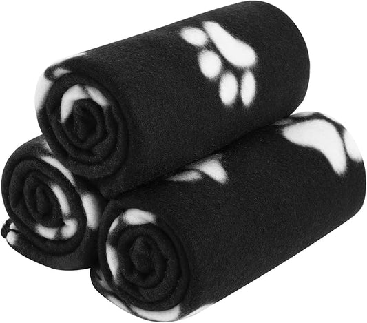 CAI TENG 3 Pack Pet Blankets for Small Dogs Dog Blanket 21x30 Inch Soft Pet Fleece Blanket Warm Puppy Essentials for Bed Cute Paw Printed Throw Dog Black