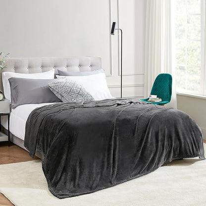 Hansleep Fleece King Size Blanket for Bed Charcoal, Super Soft Flannel Fuzzy King Size Plush Cozy Blanket for All Seasons, Charcoal, King 90x108 Inches