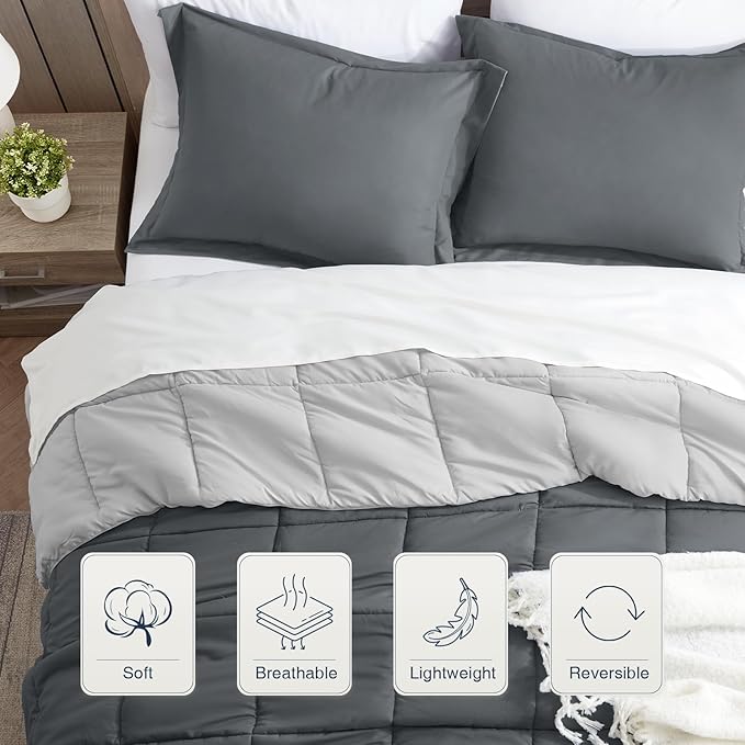 satisomnia Twin Comforter Set, Grey Bedding Comforters Twin XL Size, 2 Pieces Down Alternative Bed Comforter Lightweight, Soft Quilted Bed Set Breathable, Reversible All Season Bedding Sets Gray