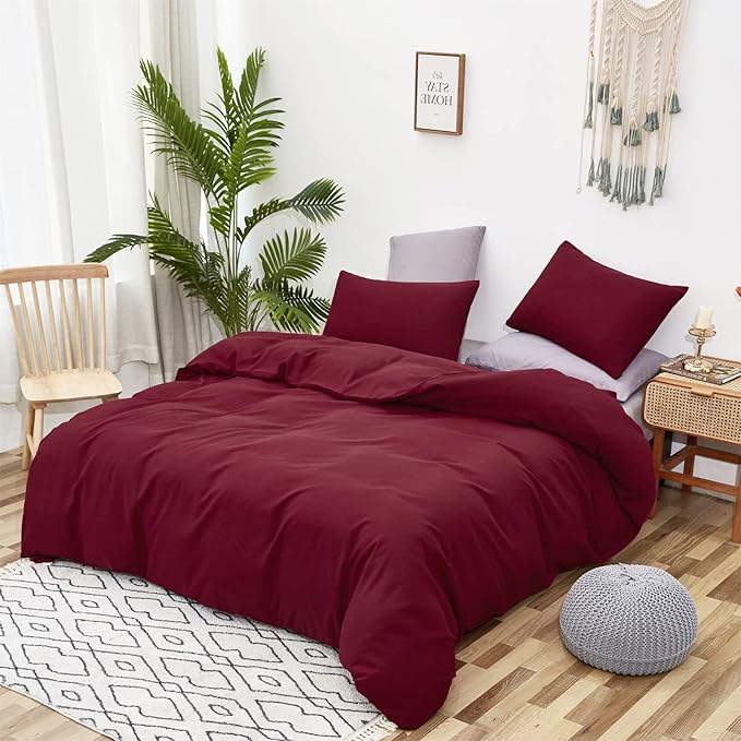 KAREVER Burgundy Comforter Set Twin Size Dark Red Bedding Set Soft Durable Bedding Quilt Set Kids Lightweight Plain Burgundy Blanket Set Boys Girls Breathable Dark Red Bed Comforter