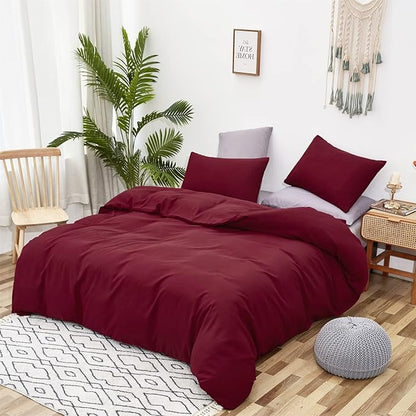 KAREVER Burgundy Comforter Set Twin Size Dark Red Bedding Set Soft Durable Bedding Quilt Set Kids Lightweight Plain Burgundy Blanket Set Boys Girls Breathable Dark Red Bed Comforter