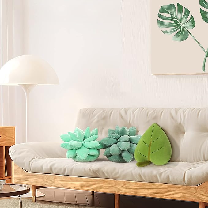 45cm/17.7IN Plush 3D Leaf Shaped Plants Throw Pillow, Green Plant Shaped Cute Plush Cushion for Bedroom Home Decoration