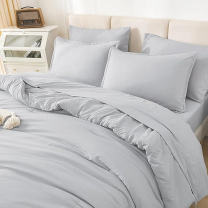 Litanika Twin/Twin XL Size Comforter Sets Grey Light Grey - 5 Pieces Bed in a Bag Twin/Twin XL Bedding Comforter Sets, Solid Lightweight Bed Set with Comforter, Sheets, Pillowcase & Sham