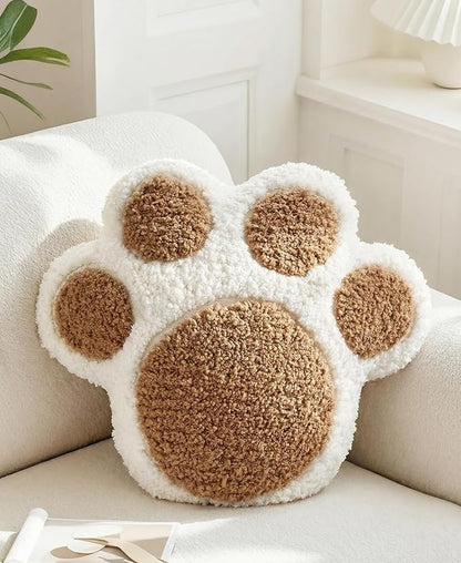 Paw Shaped Throw Pillow - Cute Decorative Plush Brown Animal Pillow for Couch, Sofa, or Living Room, 14.2" x 12.6" Soft Stuffed Dog Paw Cushion for Home Decor