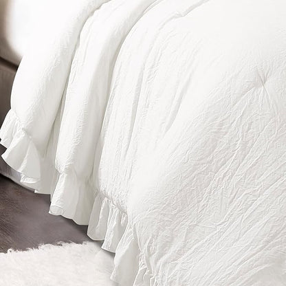 Lush Decor Reyna Ruffle Comforter Set - 3 Piece King Size Ruffle Comforter Set - Elegance for Bedroom - King, Pure White