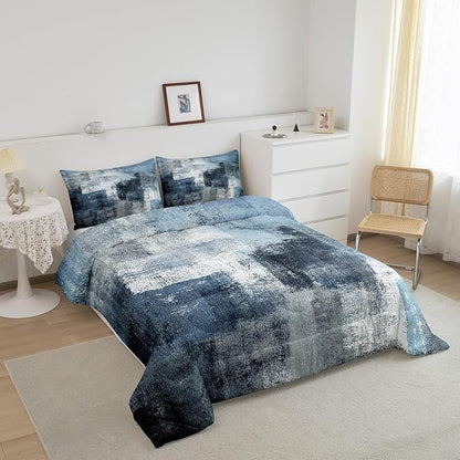 Erosebridal Contemporary Comforter Set King,Blue Oil Painting Bedding for Adult,Mid Century Ombre Watercolor Bedding Comforter Sets Warm,Modern Ink Painting Duvet Insert with 2 Pillowcases Warm