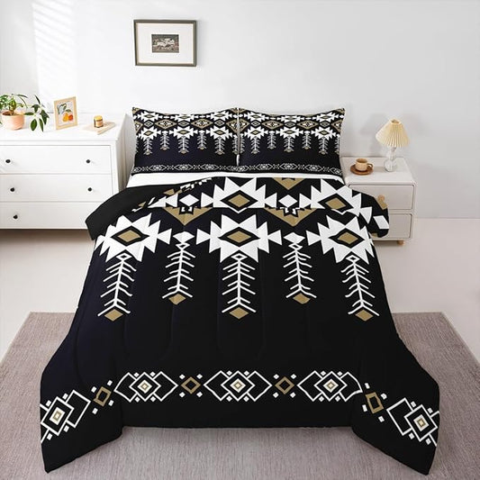 Erosebridal Boys Southwestern Aztec Full Comforter Set, Western Rustic Bedding Set American Native Ethnic Bedding Comforter Sets for Kids Men Women Teens Bedroom Decor Boho Farmhouse Black Quilt
