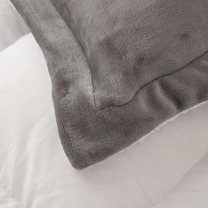 Seward Park Grey Sherpa Comforter Set Twin XL Size, All Season Soft Warm Fleece Fall Blanket, Winter College Dorm Bedding Sets with 1 Pillow Sham