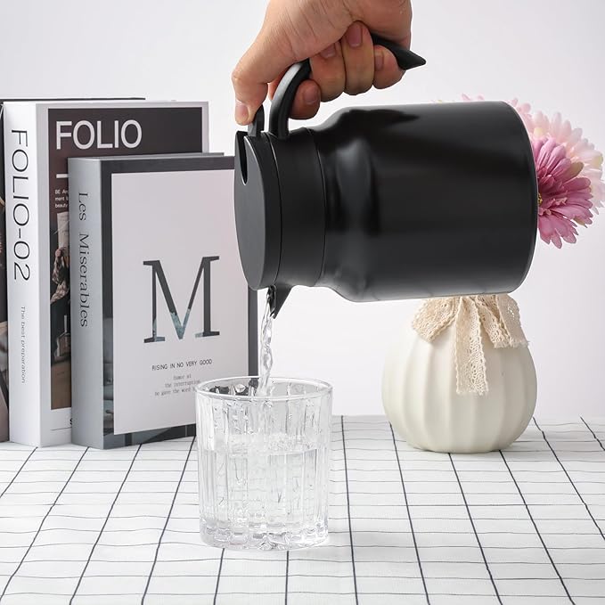 Small Thermal Coffee Carafe Stainless Steel Insulated Creamer Carafe Tea Pot 34Oz Insulation Pot (Black and White, 1000ML(34Oz))