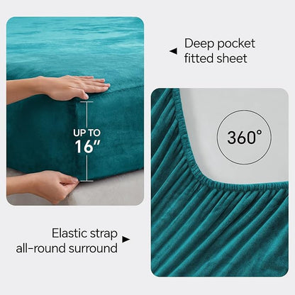 BEDELITE Flannel Sheets Full Size Teal - Super Soft Fleece Sheets Set Fluffy Extra Plush, 4 Piece(Include Fitted Sheet, Flat Sheet, 2 Pillowcases)