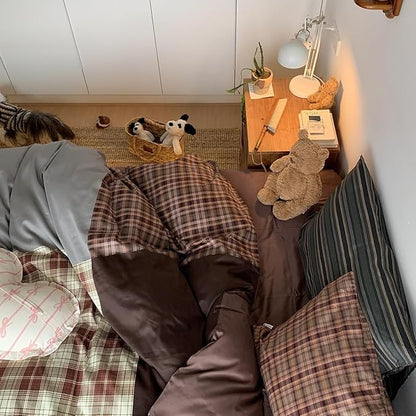 Nayoroom Plaid Comforter Set Queen Size Vintage Brown Patchwork Checkered Comforter 3 Pieces Soft Lightweight Farmhouse Dorm Bedding Set for All Seasons