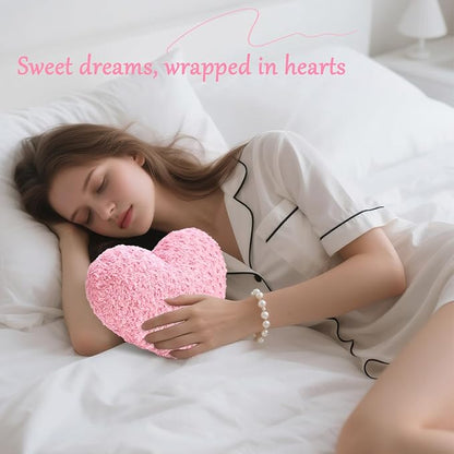 Heart Pillow Pink Throw Pillows, Soft and Fluffy Decorative Pillows for Bed Couch Chair, Cute Heart Shaped Room Decor for Valentine Anniversary Birthday Halloween Christmas (Small, 13"x10")