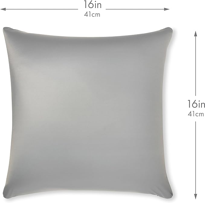 PILLOWY 16"x16" Throw Pillowcases (Cover Only) - 85/15 Nylon, Spandex - Luxurious, Silky, Stretchy & Soft - 1Pcs Solid Color - A Perfect Choice for Couch Chairs Sofa Bed Adult/Kids Bedroom, Light Grey