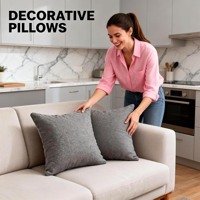 Decorative Couch Pillow Covers SofaThrow pillows with inserts included Bohemian-Style Country Cushion Cover Suitable for Beds, Sofas, Living Rooms, and Home Decor 2pack 18X18 inch.(Seagull Grey)