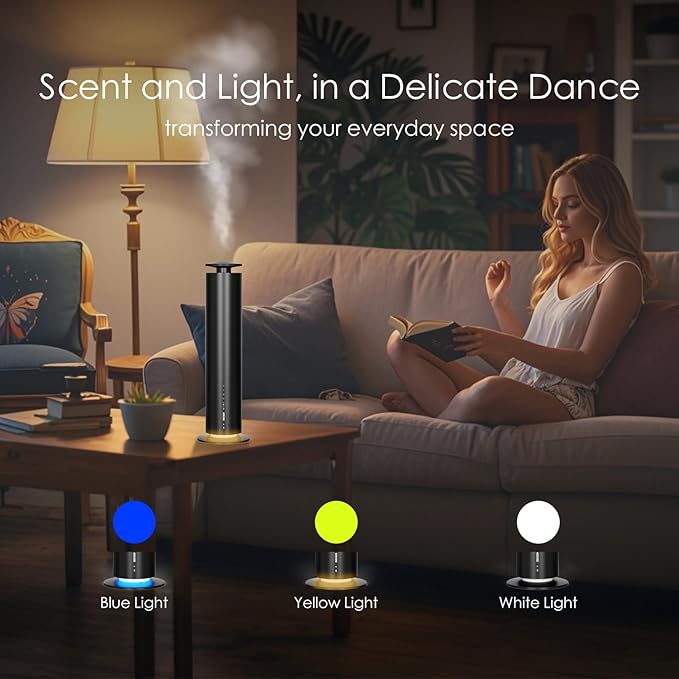 Waterless Essential Oil Diffuser, Long Lasting Aromatherapy Scent Diffuser for Home with Light Mode, 1000 Sq. Ft Coverage Quiet Oil Diffusers for Bedroom Safe for Kids&Pets, Black