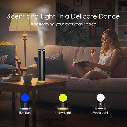 Waterless Essential Oil Diffuser, Long Lasting Aromatherapy Scent Diffuser for Home with Light Mode, 1000 Sq. Ft Coverage Quiet Oil Diffusers for Bedroom Safe for Kids&Pets, Black