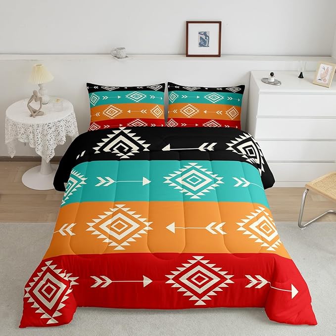 Feelyou Colorful Western Comforter Set Southwestern Aztec Tribal Bedding Set Twin Size for Kids Boys Girls Bohemian Duvet Quilt