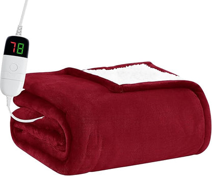 BOMOVA Heated Electric Throw Blanket - 50" x 60" Heating Blanket with 10 Heating Levels & 8 Hours Auto Off, Warm Flannel Blanket, Christmas Birthday Gifts for Women