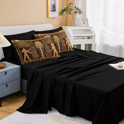 Ancient Egypt Comforter Set Black Gold Bedding Set Pharaoh Tribal Retro Comforter Egypt Cultural Theme Bedroom Decor Boho Exotic Vintage Bedding King Bed in A Bag