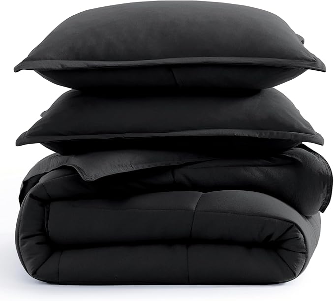 Casa Platino King Size Comforter Set - Pre-Washed Ultra Soft, Breathable & Cozy, 100% Brushed Microfiber Duvet Insert - Fade Resistant Bed Comforter - Black