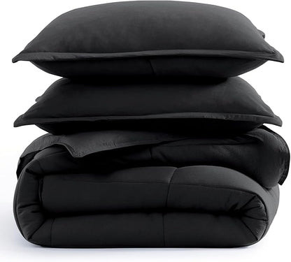 Casa Platino King Size Comforter Set - Pre-Washed Ultra Soft, Breathable & Cozy, 100% Brushed Microfiber Duvet Insert - Fade Resistant Bed Comforter - Black