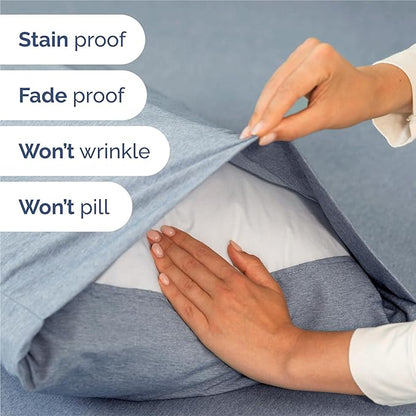 Split King 7 Piece Sheet Set - Comfy Breathable & Cooling - Soft Hotel Luxury Bedding Set w/ 8-16 Inch Deep Pockets - 1 Flat & 2 Fitted Sheet & 4 Pillowcases - Cozy and Wrinkle Free - Heathered Blue