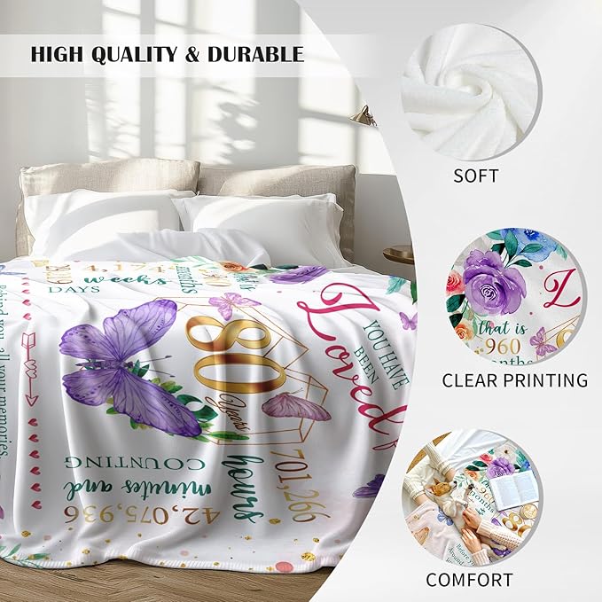 ZWERIVP 80th Birthday Gifts for Women, Best Present for 80 Year Old Woman Birthday, 1946 Present for Women Mom, Happy 80yr Bday Gifts Ideas, 80th Woman Bday Decorations Throw Blanket 50"X60"