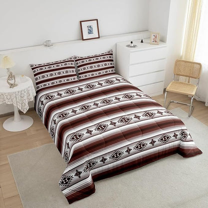Erosebridal Farmhouse Bohemian Quilt Bedding Sets Toddler Boho Aztec Bedding Set American Native Southwestern Comforter Set for Kids Adults Ethnic Tribal Mexican Bed Set Rustic Cabin Decor 2 Pcs