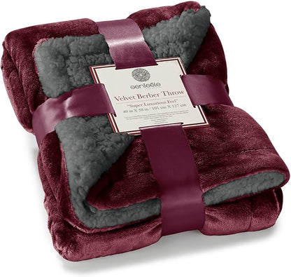 Genteele Sherpa Throw Blanket Super Soft Reversible Ultra Luxurious Plush Blanket, 40 x 50 inches, Rich Burgundy Red/Gray
