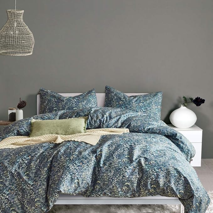 mixinni Twin XL Blue Botanical Floral Comforter Set - 3 Piece Soft Microfiber Bedding Set with Wildflower Design, Lightweight All-Season Comforter with Pillowcases, Cottagecore Style for Men & Women