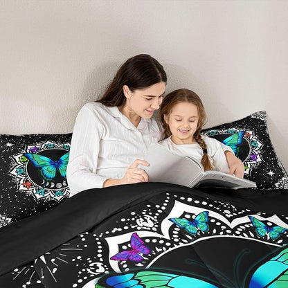 Erosebridal Butterfly Bedding Set Queen Size Galaxy Duvet Set Starry Sky Comforter Sets Boho Colorful Wild Animals Down Comforter for Moth Moon All Season Mandala Black White Duvet Set