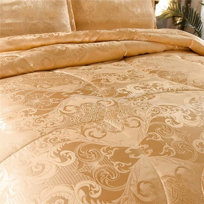 Queen Comforter Set- Luxury Gold Silk Bed Set All Season Lightweight Quilt Soft Microfiber Bedding comforters & Sets Matching 2 Pillow Shams (Full/Queen, 3 Pieces, 88-by-88 inches)